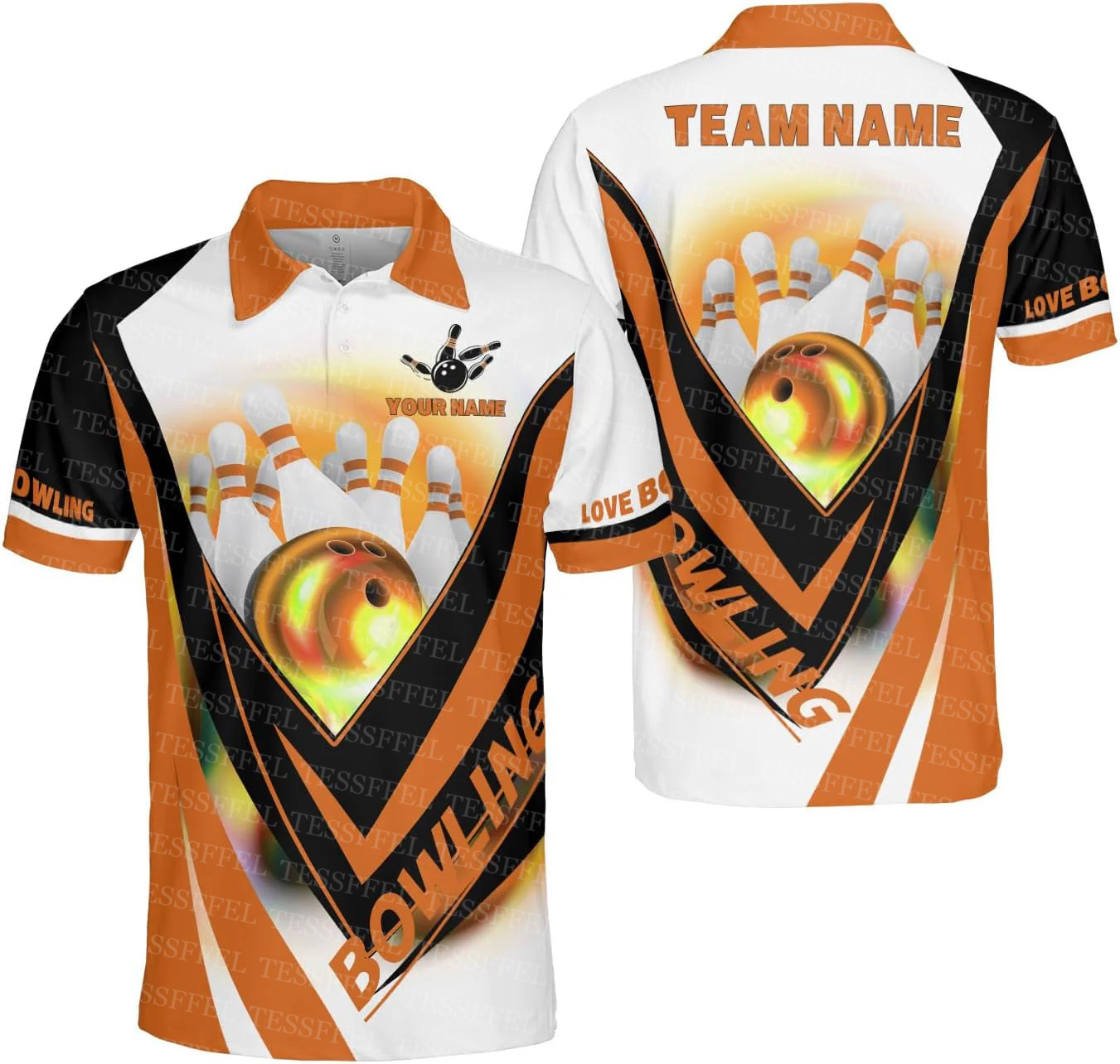 Short Sleeve Bowling Shirt Retro - Nom personnalisé Graffiti flamme dégradé Bowling