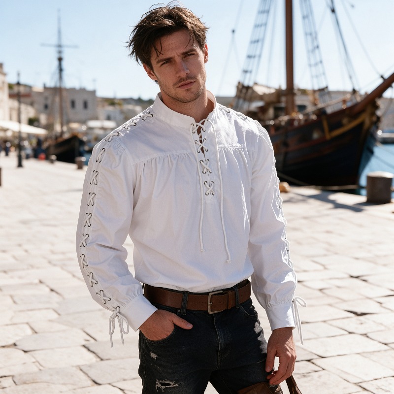 Medieval Gothic Lace Up Pirate Shirt - Chemise à lacets de style pirate