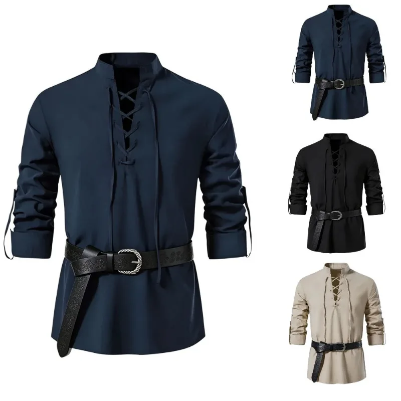 Chemise médiévale de style vik - Medieval Gothic Lace Up Pirate Shirt avis et prix