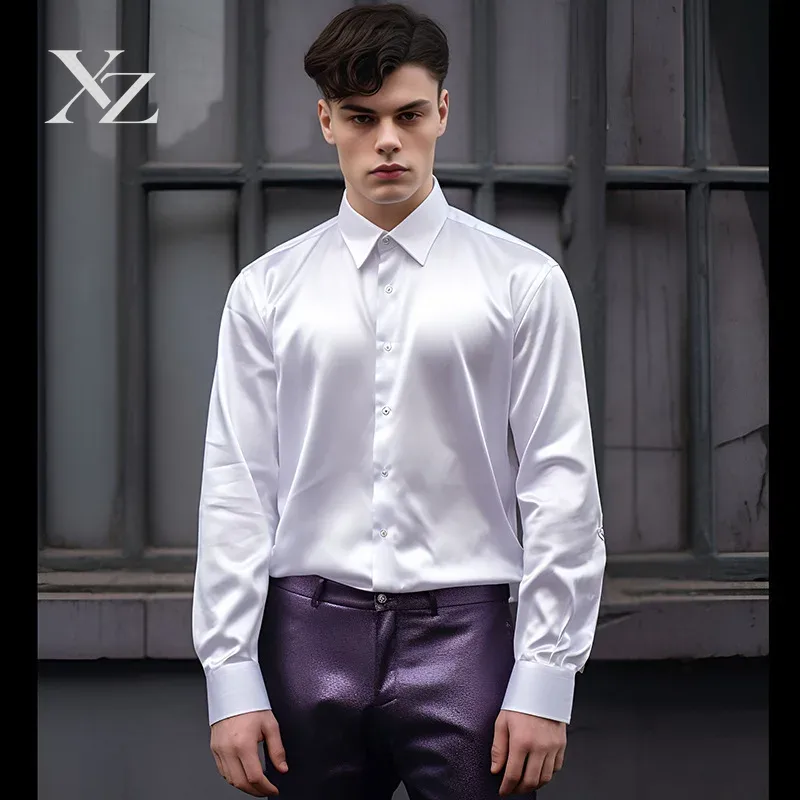 Chemise habillée pour homme en - Mens Satin Silk Dress Shirt avis et prix