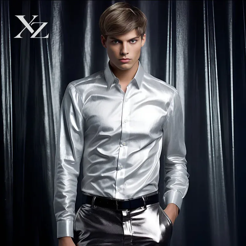 Chemise habillée pour homme en - Mens Satin Silk Dress Shirt avis et prix
