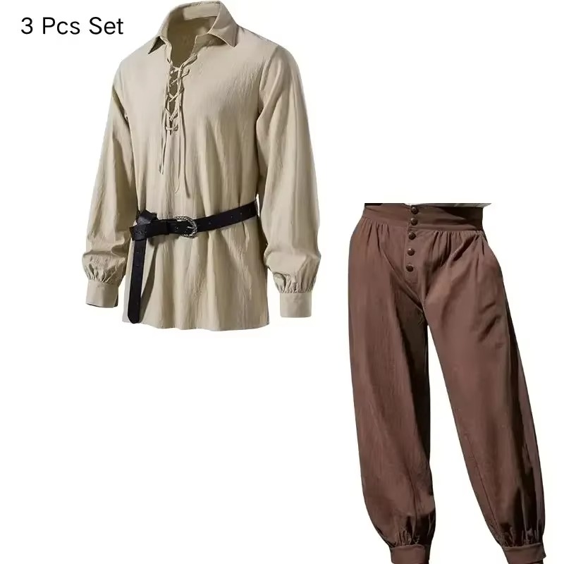 Ensemble de 3 pièces pour homm - Medieval Gothic Lace Up Pirate Shirt avis et prix
